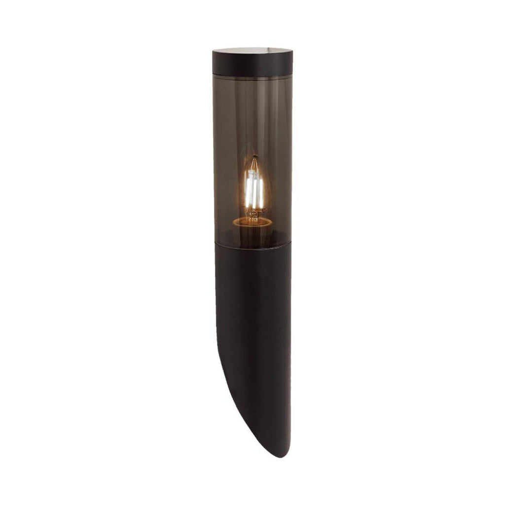 Bollard Garden Light Fitting E27 (76mmx365x236mm) Smoke Plastic/SS Black Body IP44