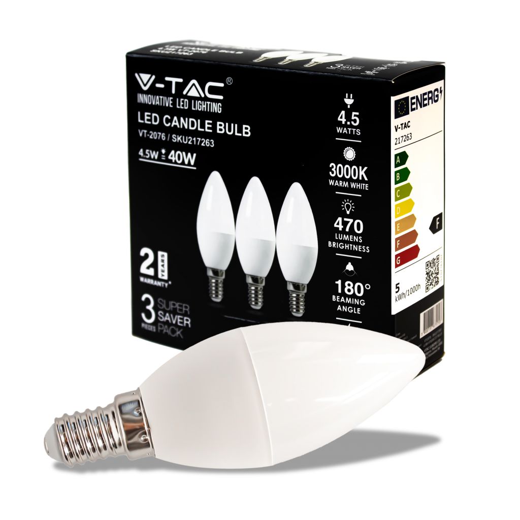 4.5W PLASTIC CANDLE BULB 3000K 3PCS/PACK E14