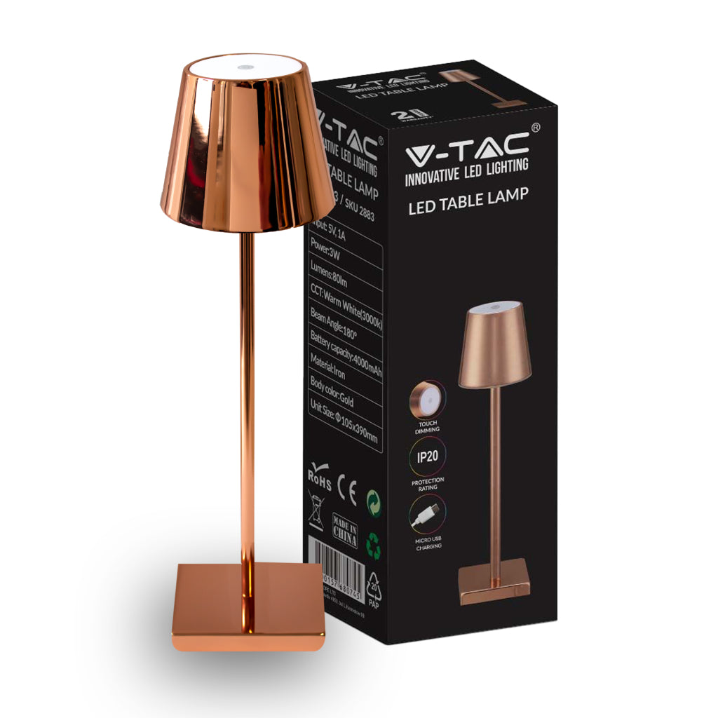 3W Led Table Lamp Rechargeable Touch Dimmable Gold Body 4000K