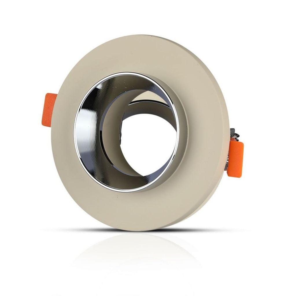 GU10 Fitting Gypsum Metal Off White Recessed Light With Chrome Round