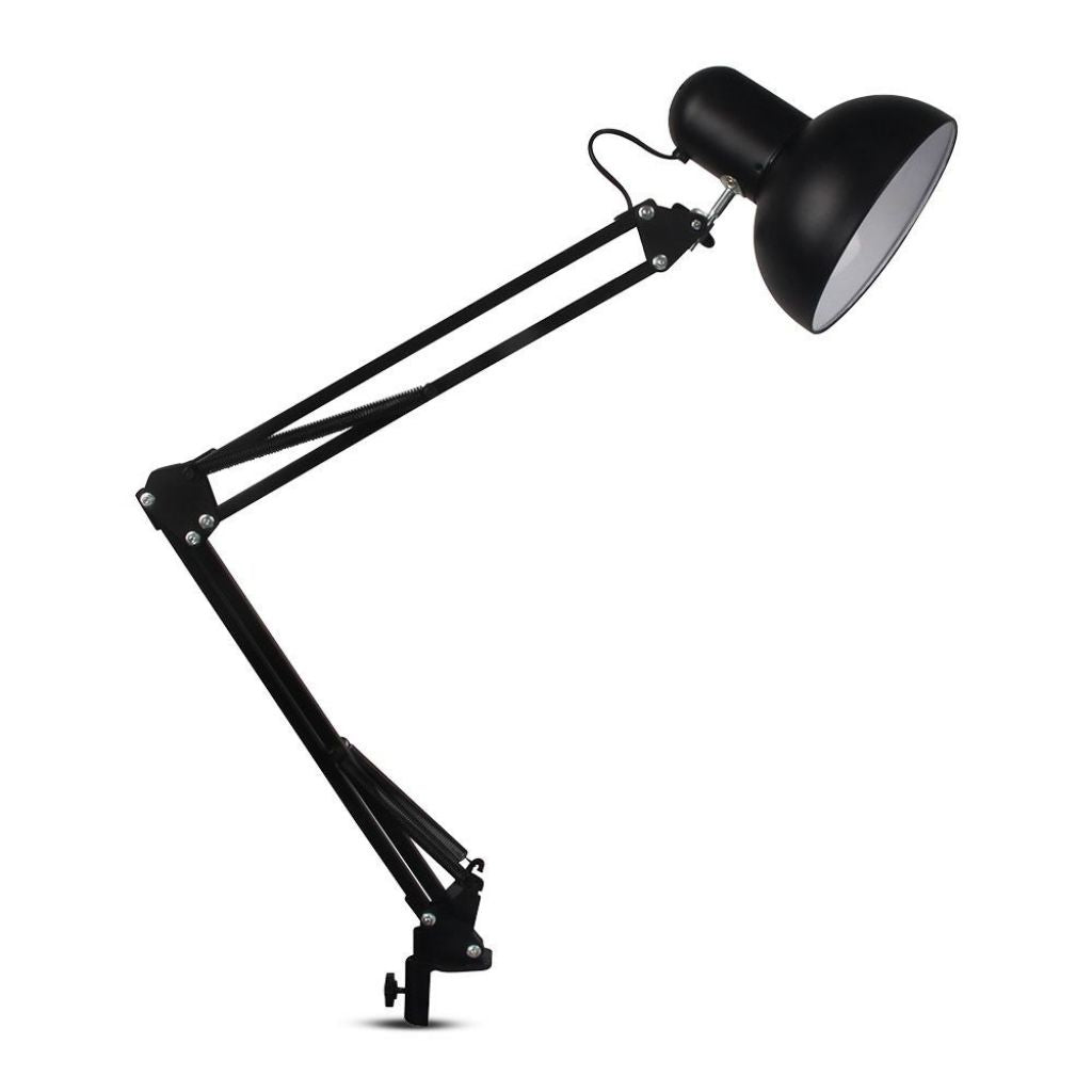 Designer Table Lamp With Adjustable Metal Bracket + Switch & E27 Holder Hookup - Black