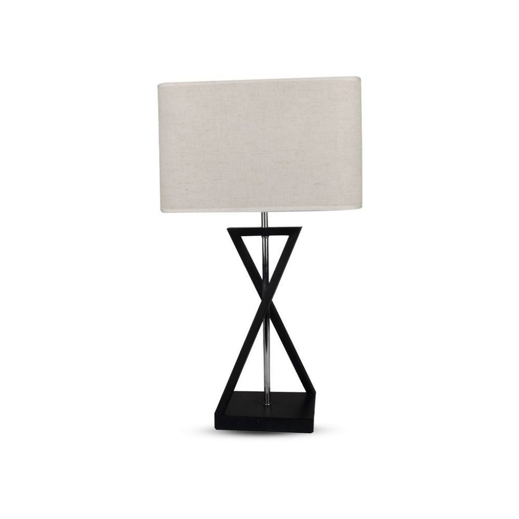 Designer Table Lamp E27 With Ivory Lamp Shade Black Base + Switch Square