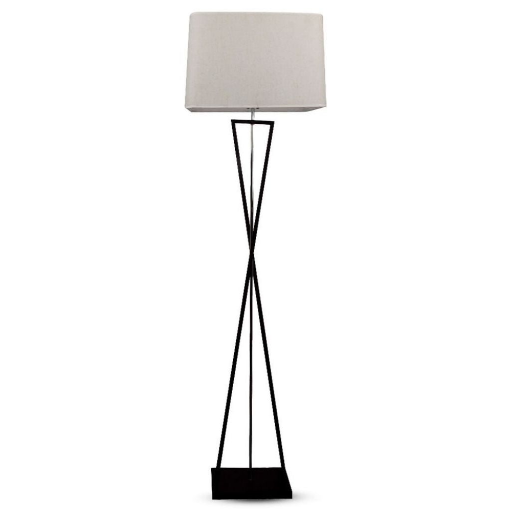 Designer Floor Lamp With Ivory Lampshade Black Square Black Metal Canopy + Switch