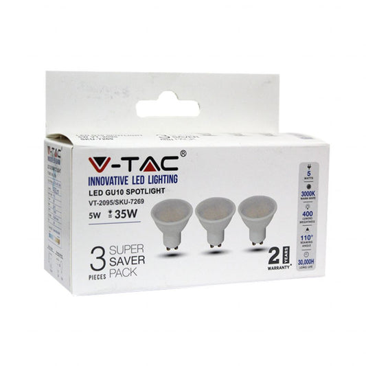 LED Spotlight - 5W GU10 SMD White Plastic 3000K (Box 3 pezzi)