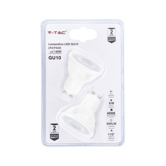 LED Spotlight - 6W GU10 Milky Cover 4000K (Blister 2 pezzi)