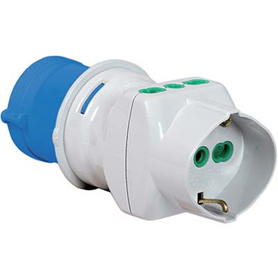 ADATTATORE TRIPLO SPINA BLU - 16A BIP + SCHUKO FME