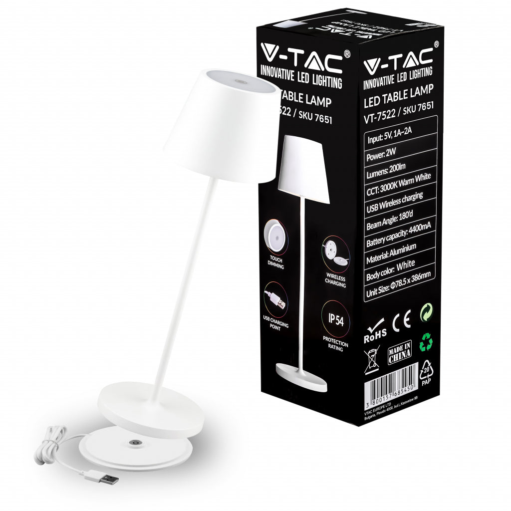 Led 2W Table Lamp(4400Ma Battery) 3000K Ip54 White Body