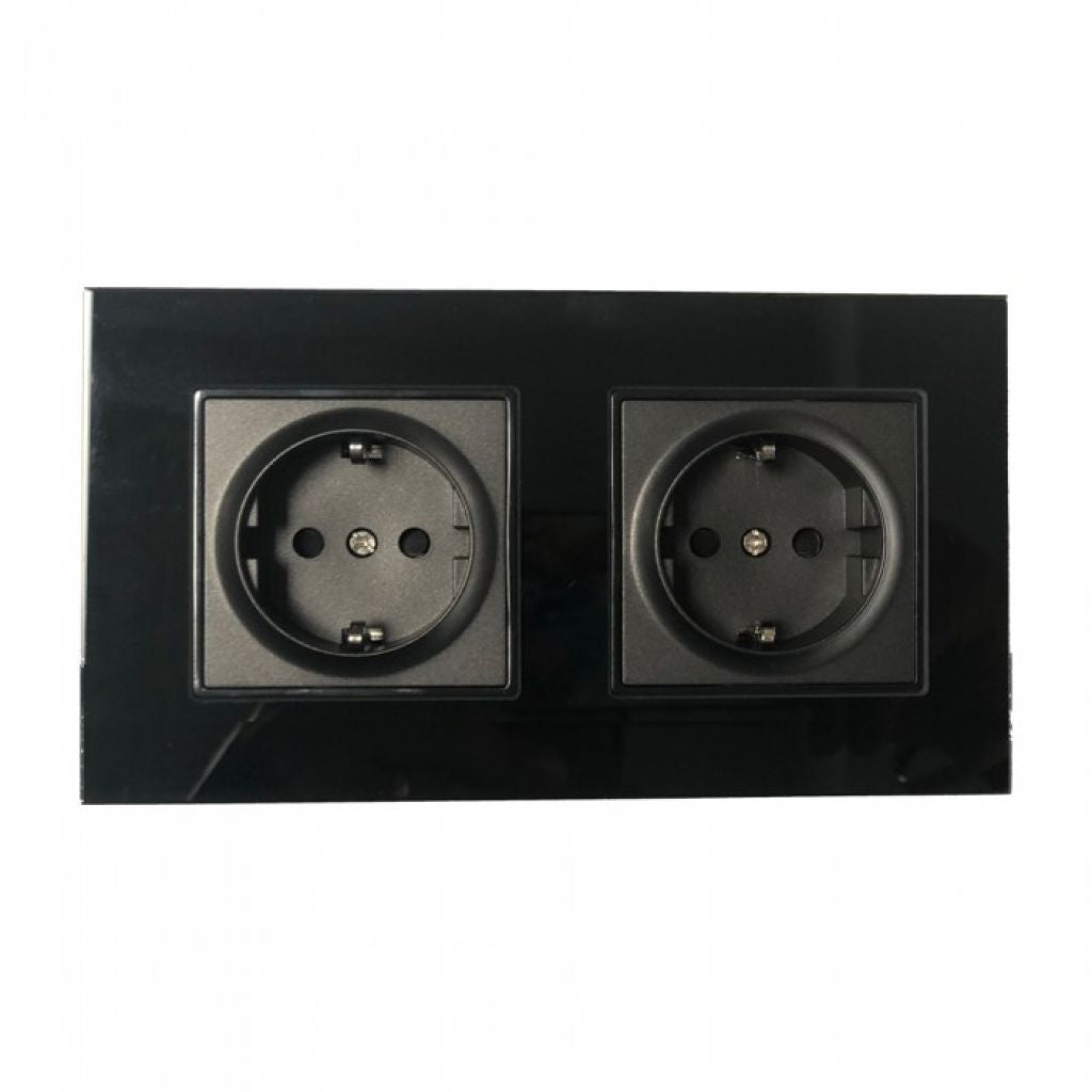EU Socket 16A Glass Panel 2 Way Black