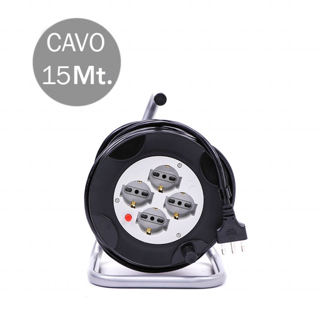 4 Prese Bipasso/Schuko Con Protezione Termica Ripristinabile Cavo Lunghezza 15m 3x1.5mm Con Spina Da 16A