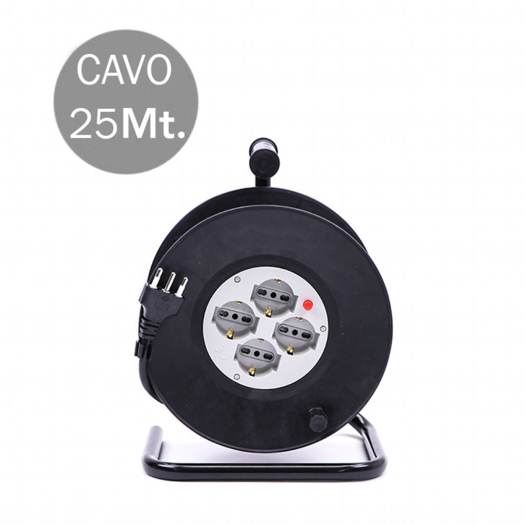 4 Prese Bipasso/Schuko Con Protezione Termica Ripristinabile Cavo Lunghezza 25m 3x1.5mm Con Spina Da 16A