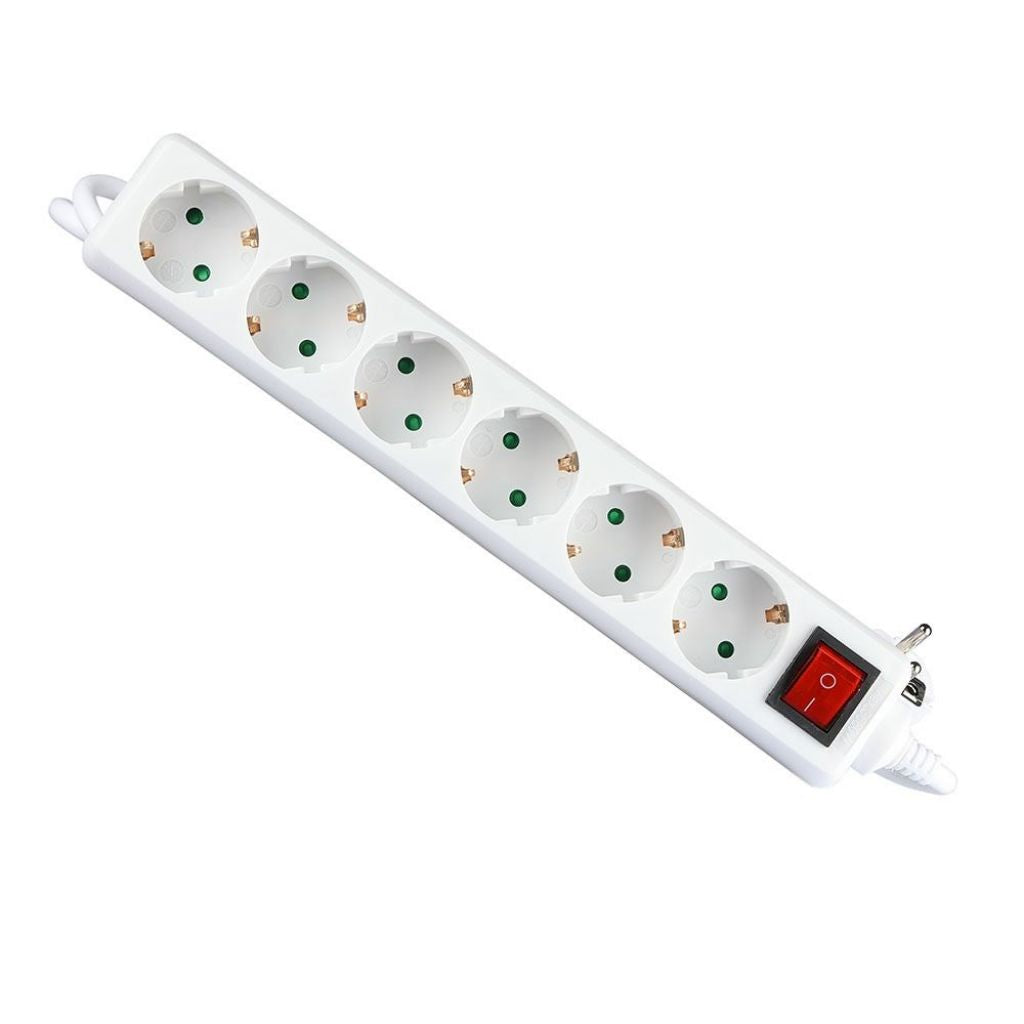 6 Ways Socket With Switch (3G 1.5MM2 X 1.5M) Polybag With Card White