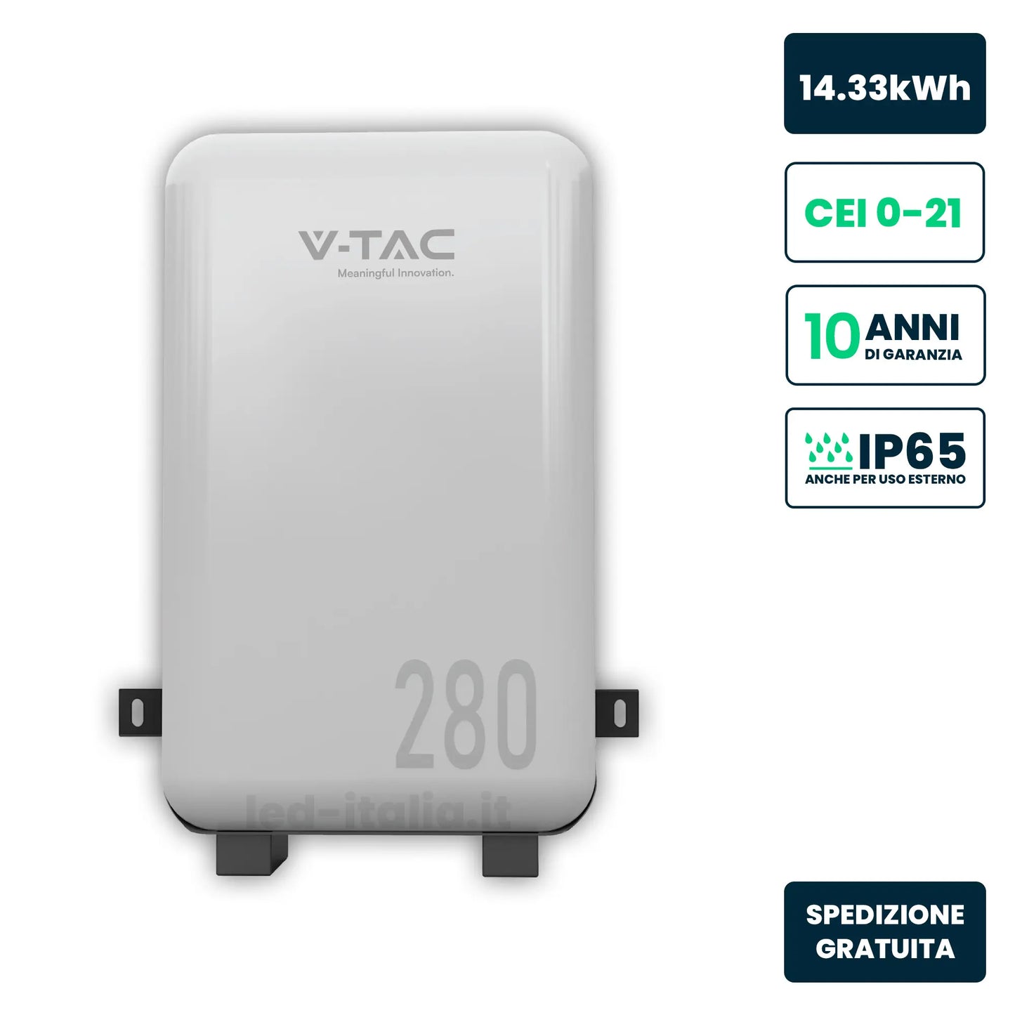 Batteria di Accumulo LV 14.33kWh LFP 51.2V 280Ah 200A Bianca CEI 0-21 IP65