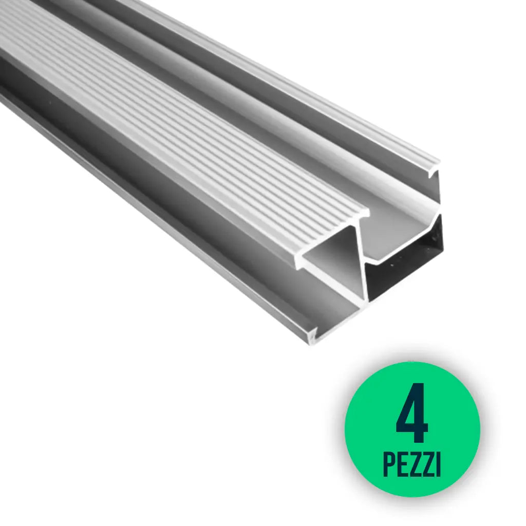Profili in Alluminio Argento per Fissaggio Pannelli Solari Fotovoltaici Lunghezza 2m (Confezione 4 Pezzi)