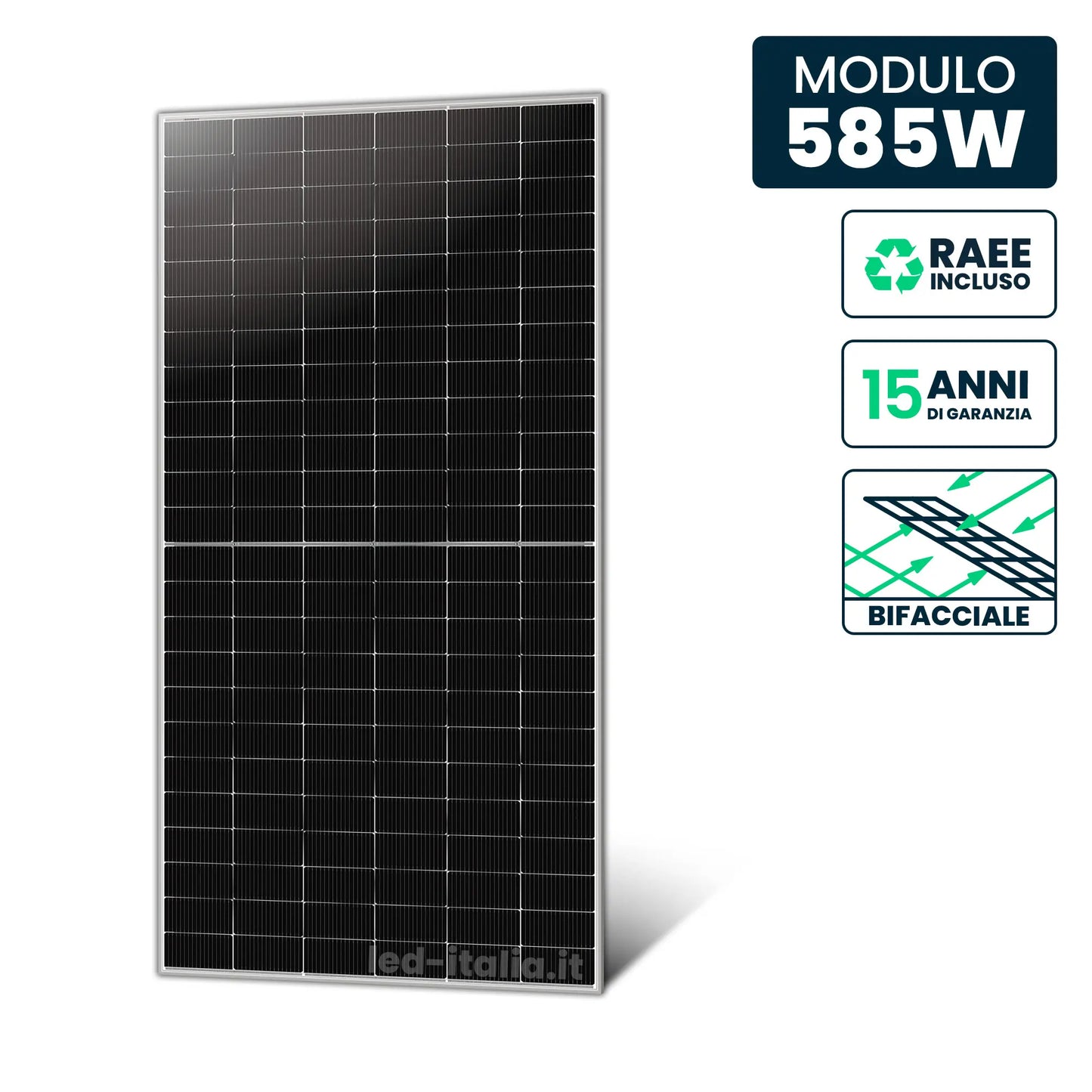 Pannello Solare 585W Bifacciale N-Type TOPCon Silver 2278x1134x30mm
