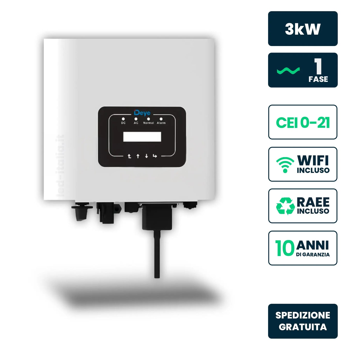 Inverter Fotovoltaico di Stringa Monofase Deye 3kW 1 MPPT CEI 0-21 WiFi IP65