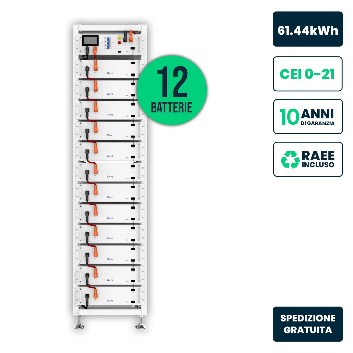 Kit di Accumulo Rack HV Deye 61.44kWh LFP 614.4V 100Ah 125A Bianco CEI 0-21