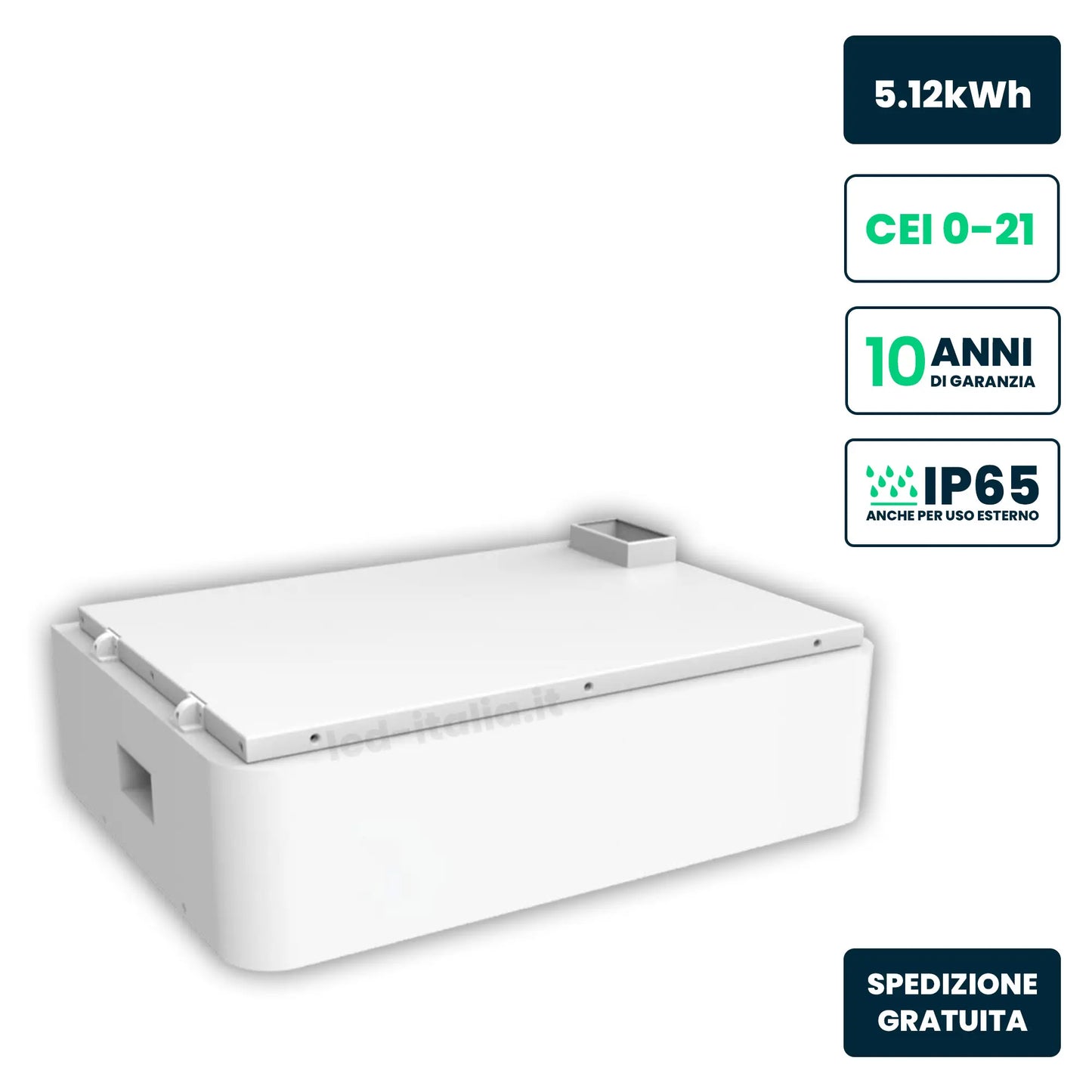 Batteria di Accumulo HV 5.12kWh LFP 51.2V 100Ah 50A Bianca CEI 0-21 IP65