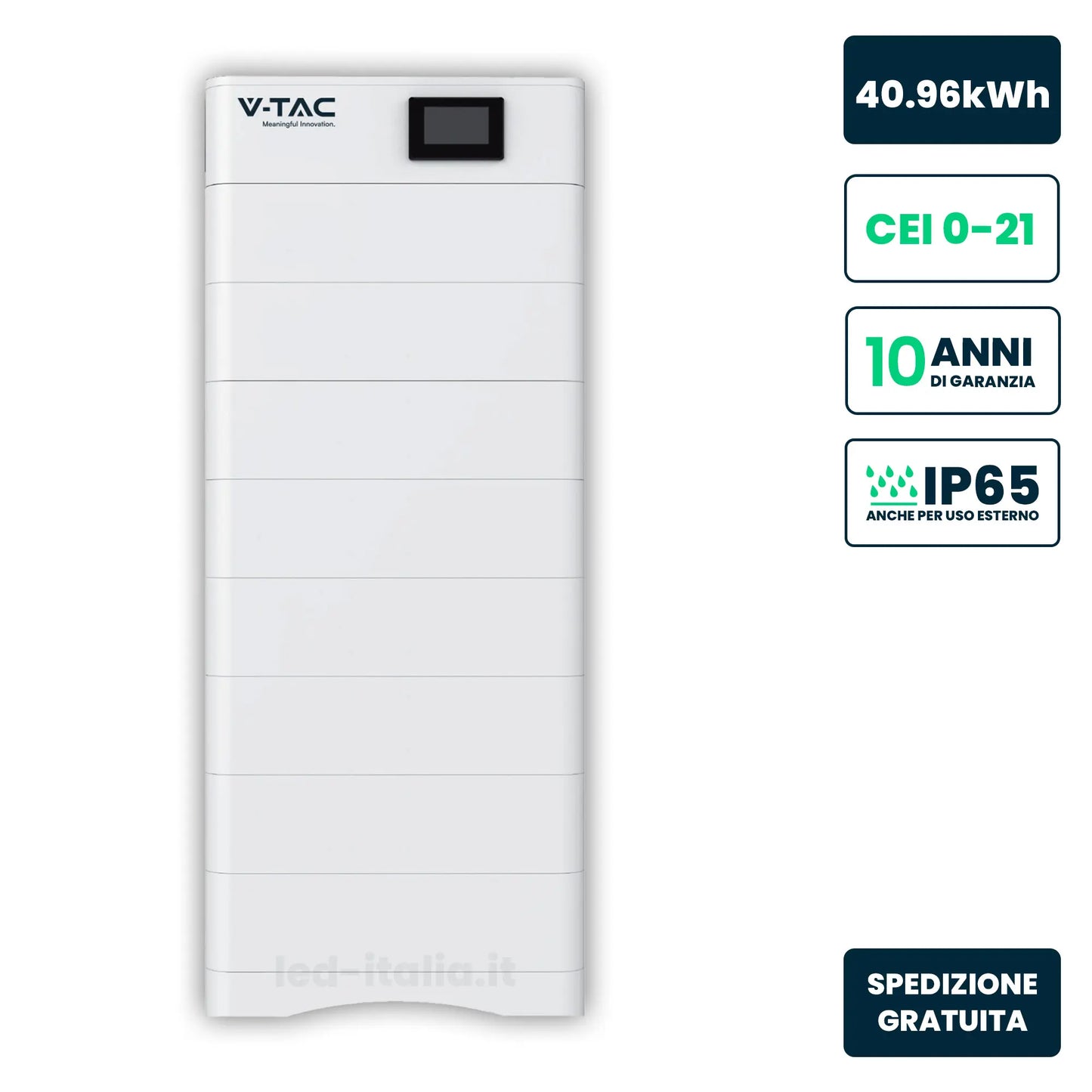 Kit Accumulo HV 40.96kWh LFP 409.6V 100Ah 50A BMS CEI 0-21 Bianco IP65