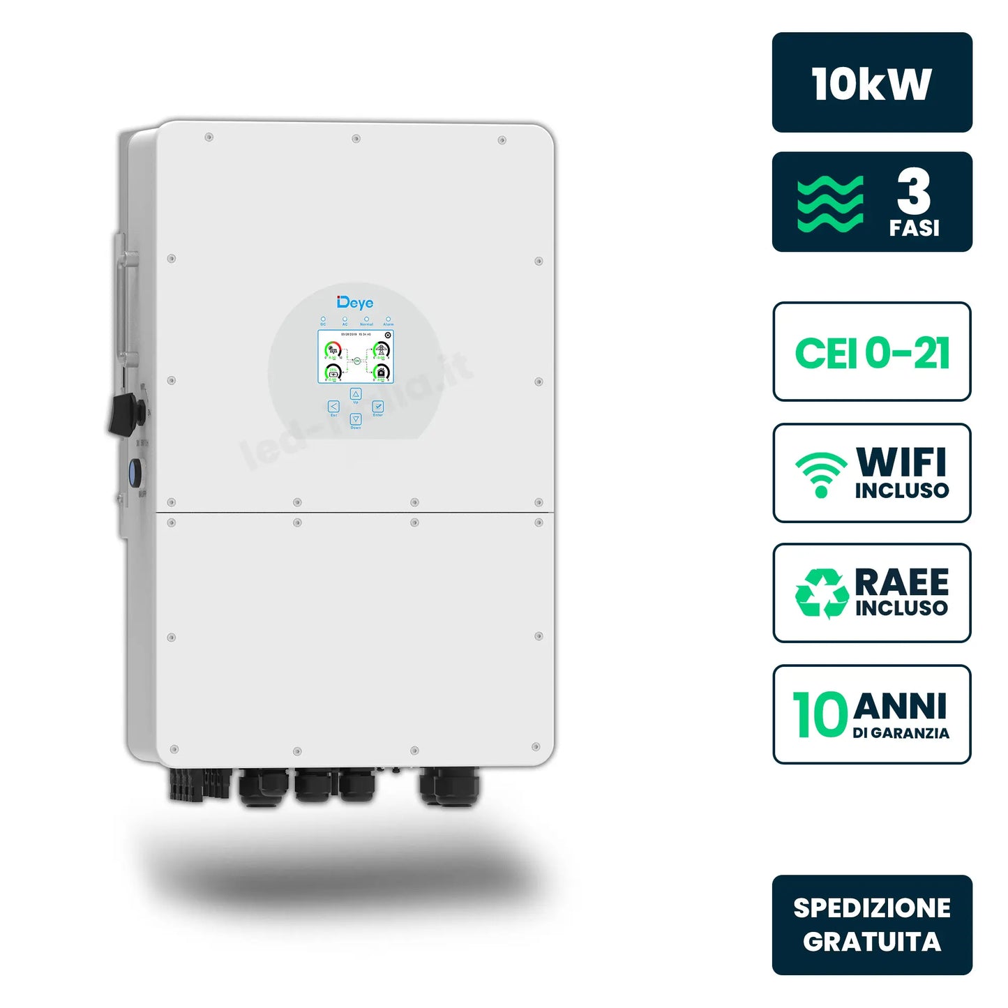 Inverter Ibrido Trifase HV Deye 10kW WiFi CEI 0-21 Bianco IP65
