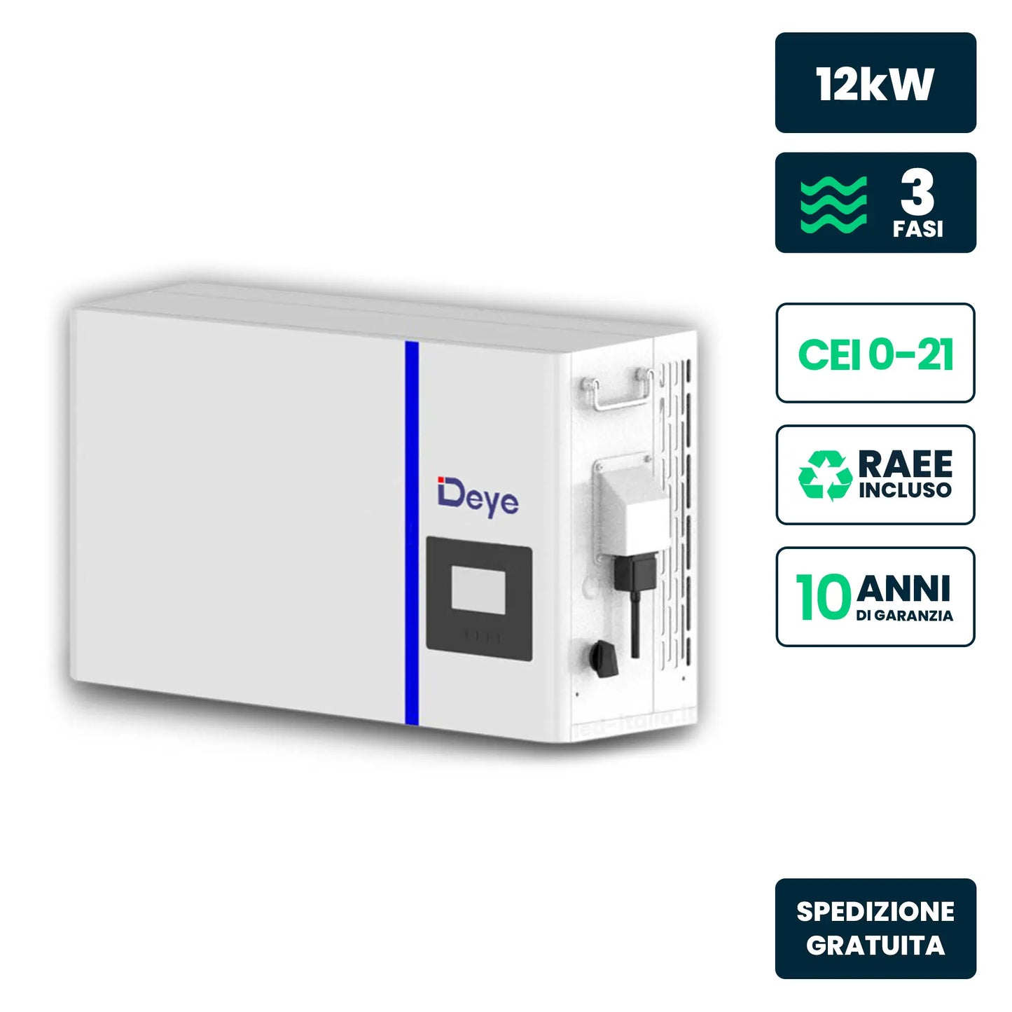 Inverter Fotovoltaico Deye Trifase Ibrido per Kit All-In-One Bassa Tensione LV 12kW On Grid/Off Grid CEI 0-21 Garanzia 10 Anni IP65