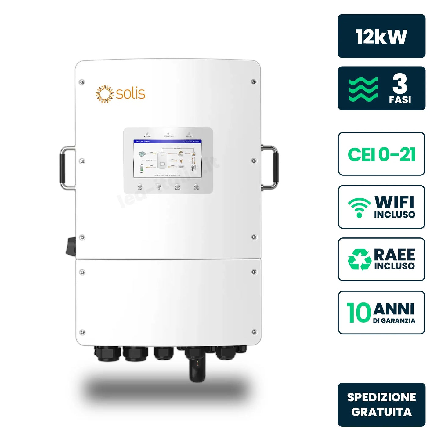 Inverter Ibrido Trifase LV Solis 12kW WiFi CEI 0-21 Bianco IP66