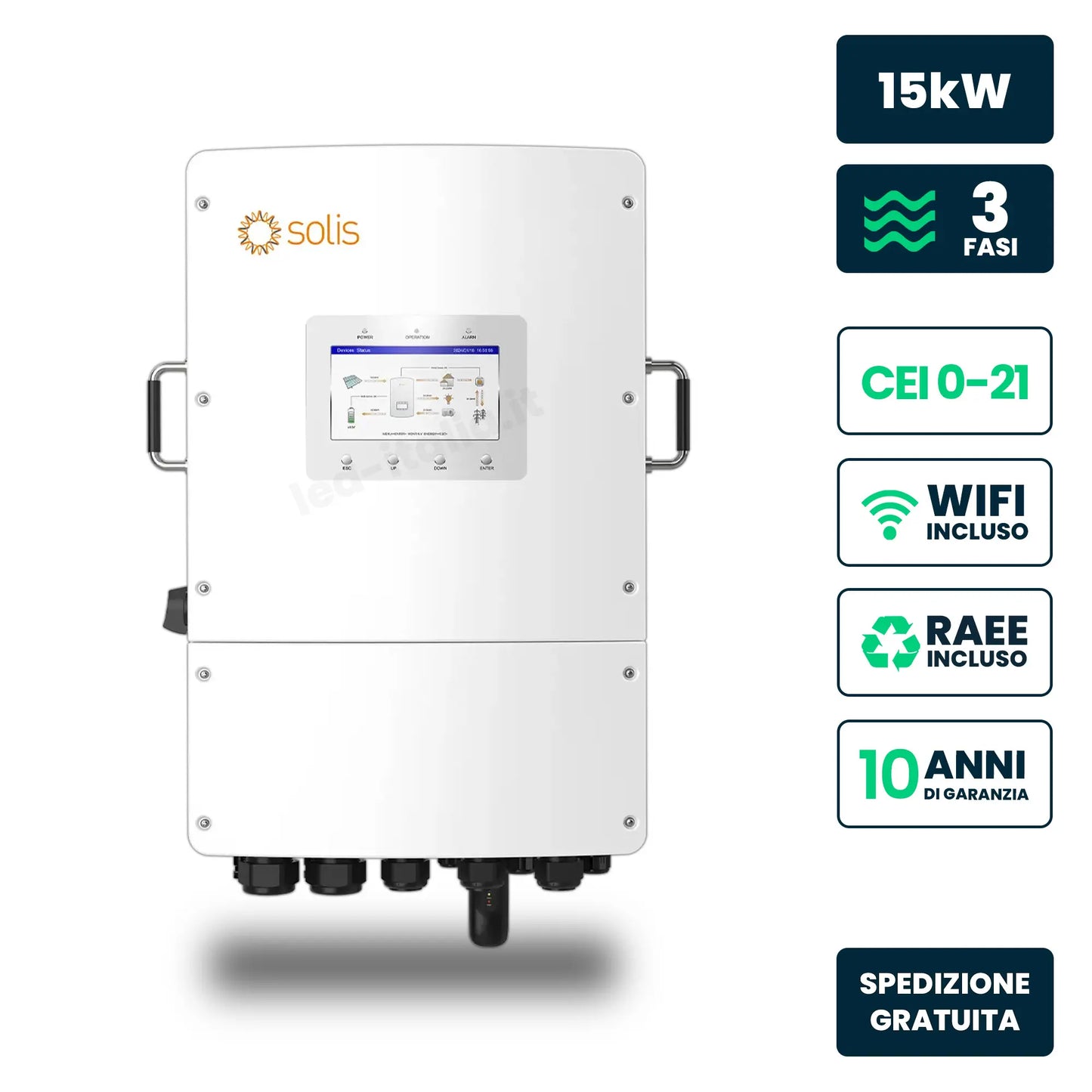 Inverter Ibrido Trifase LV Solis 15kW WiFi CEI 0-21 Bianco IP66