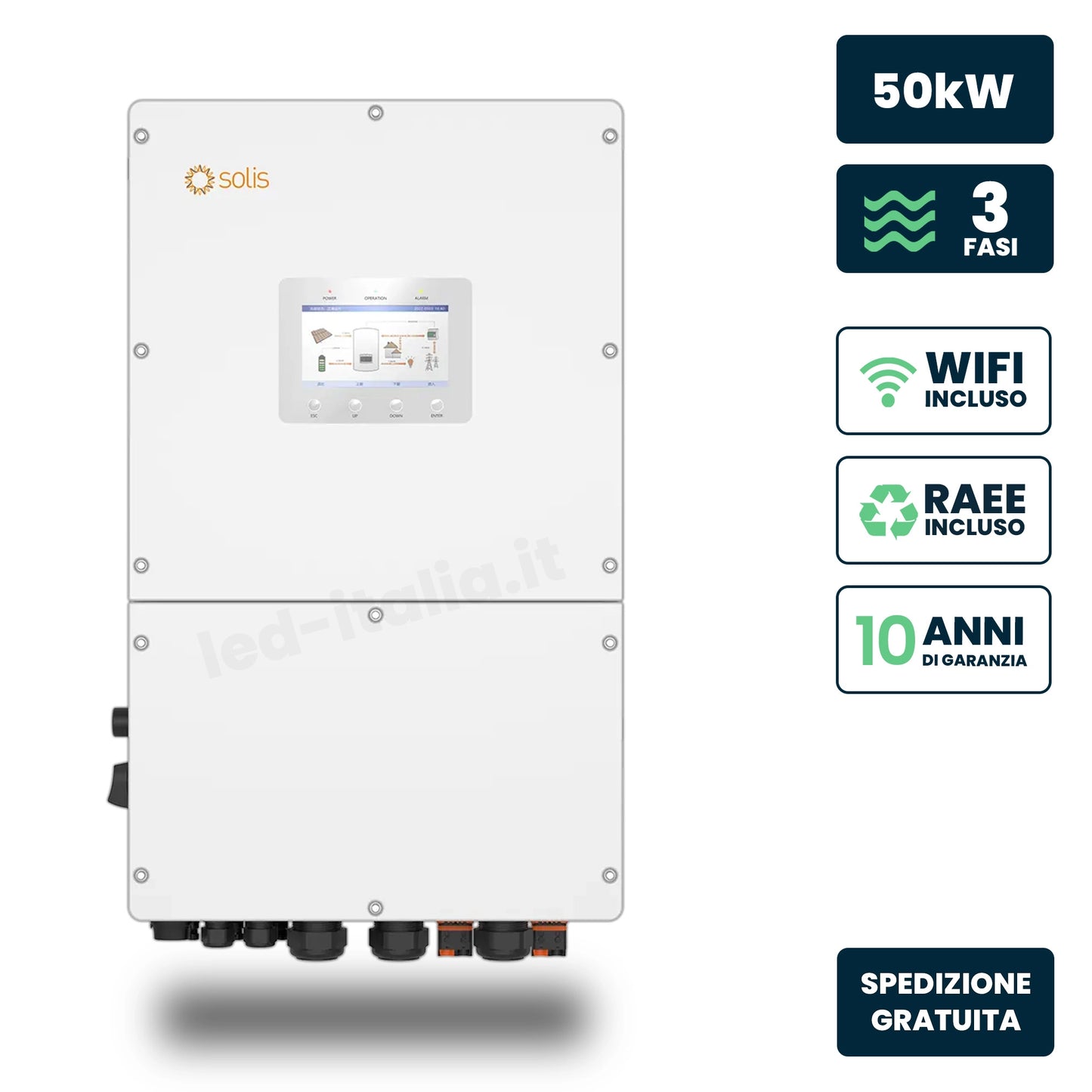 Inverter Ibrido Trifase HV Solis 50kW WiFi CEI 0-21/0-16 Bianco IP66