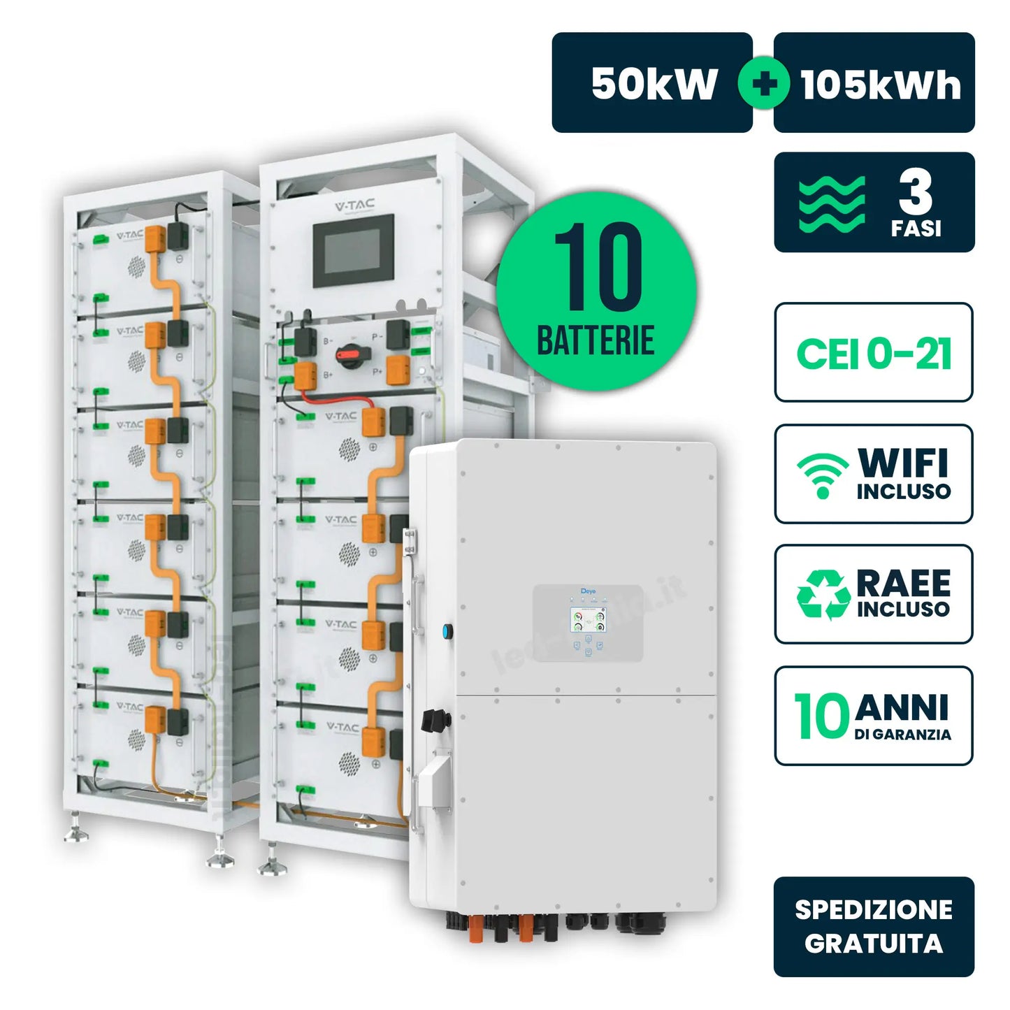 Kit Fotovoltaico Trifase Alta Tensione Deye 50kW+105kWh LFP CEI 0-21