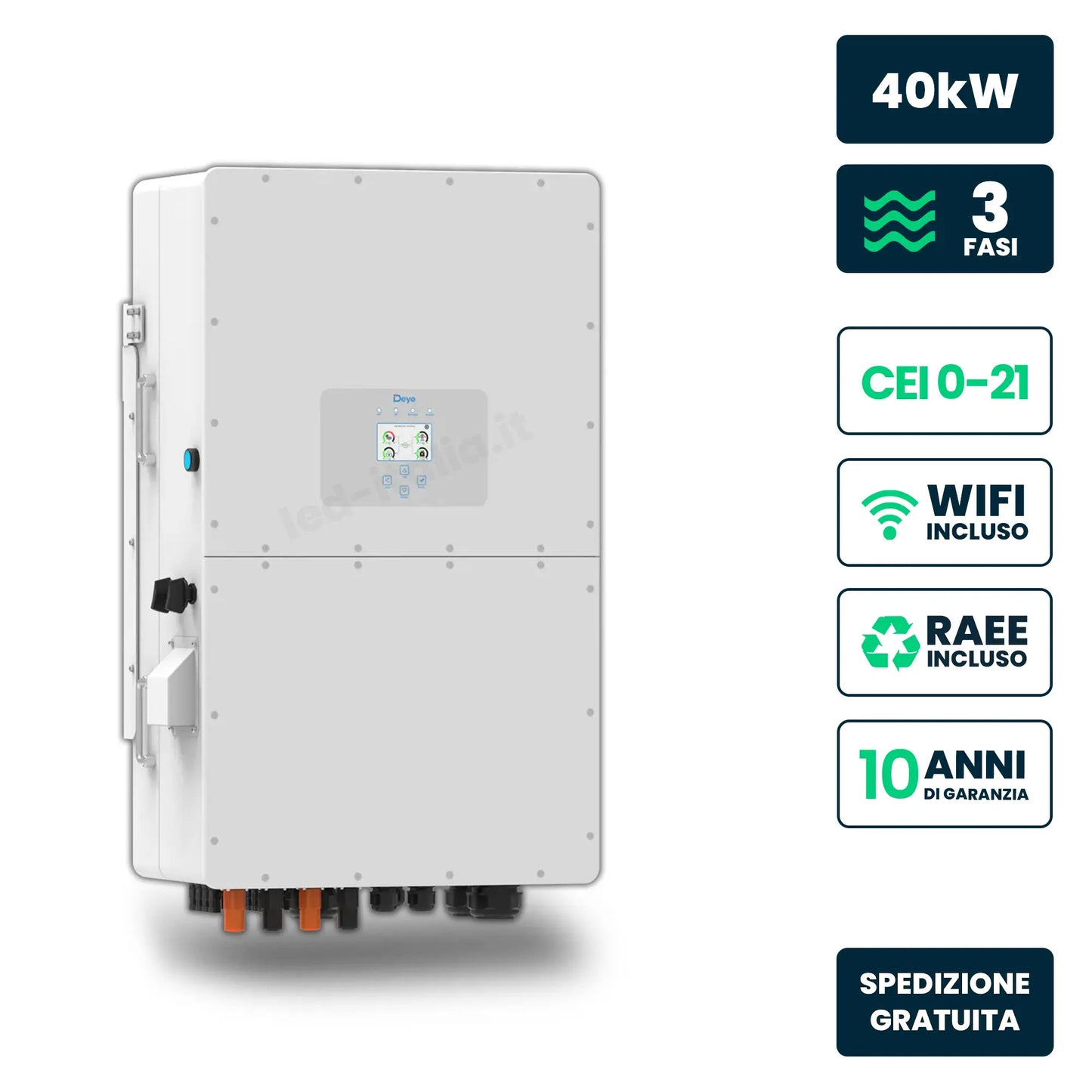 Inverter Ibrido Trifase HV Deye 40kW WiFi CEI 0-21/0-16 Bianco IP65
