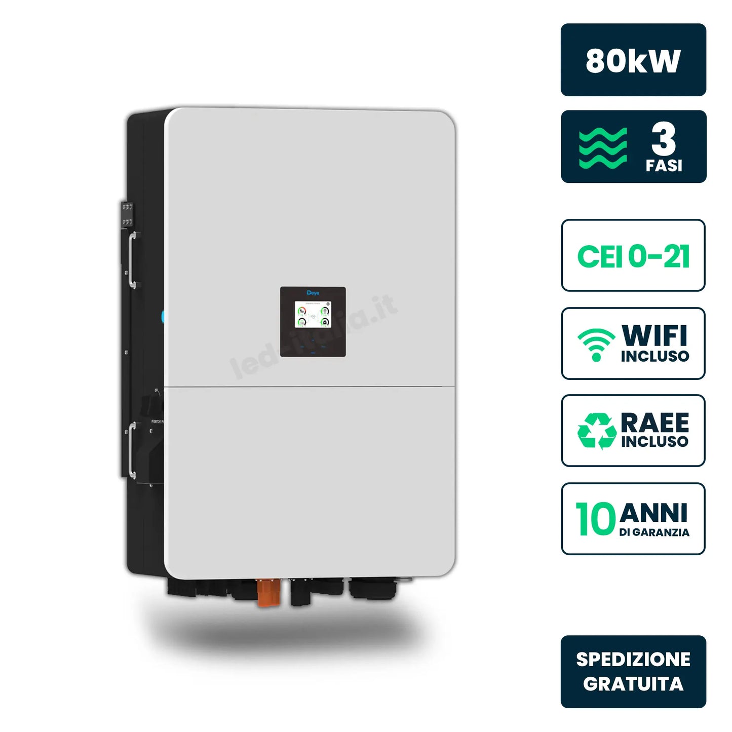 Inverter Ibrido Trifase HV Deye 80kW WiFi CEI 0-21/0-16 Bianco IP65