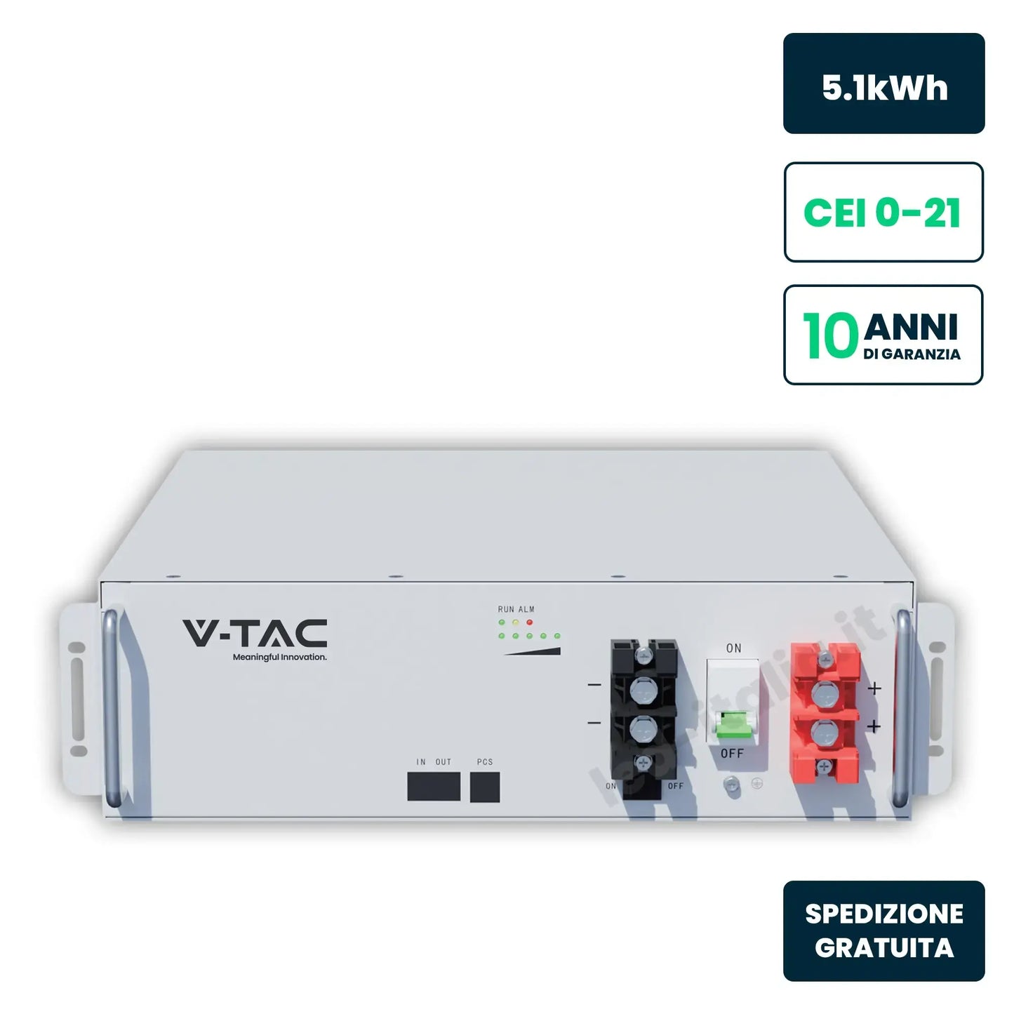 Batteria di Accumulo Rack LV 5.12kWh LFP 51.2V 100Ah 100A Bianca CEI 0-21