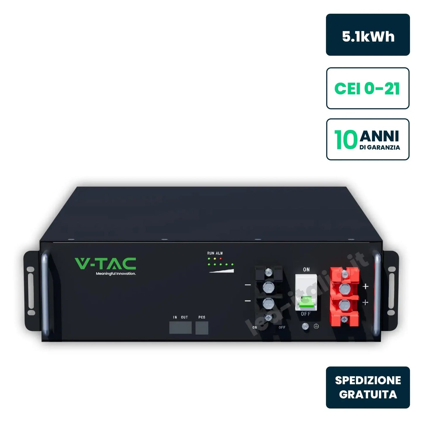 Batteria di Accumulo Rack 5.12kWh LFP 51.2V 100Ah 100A Nera CEI 0-21