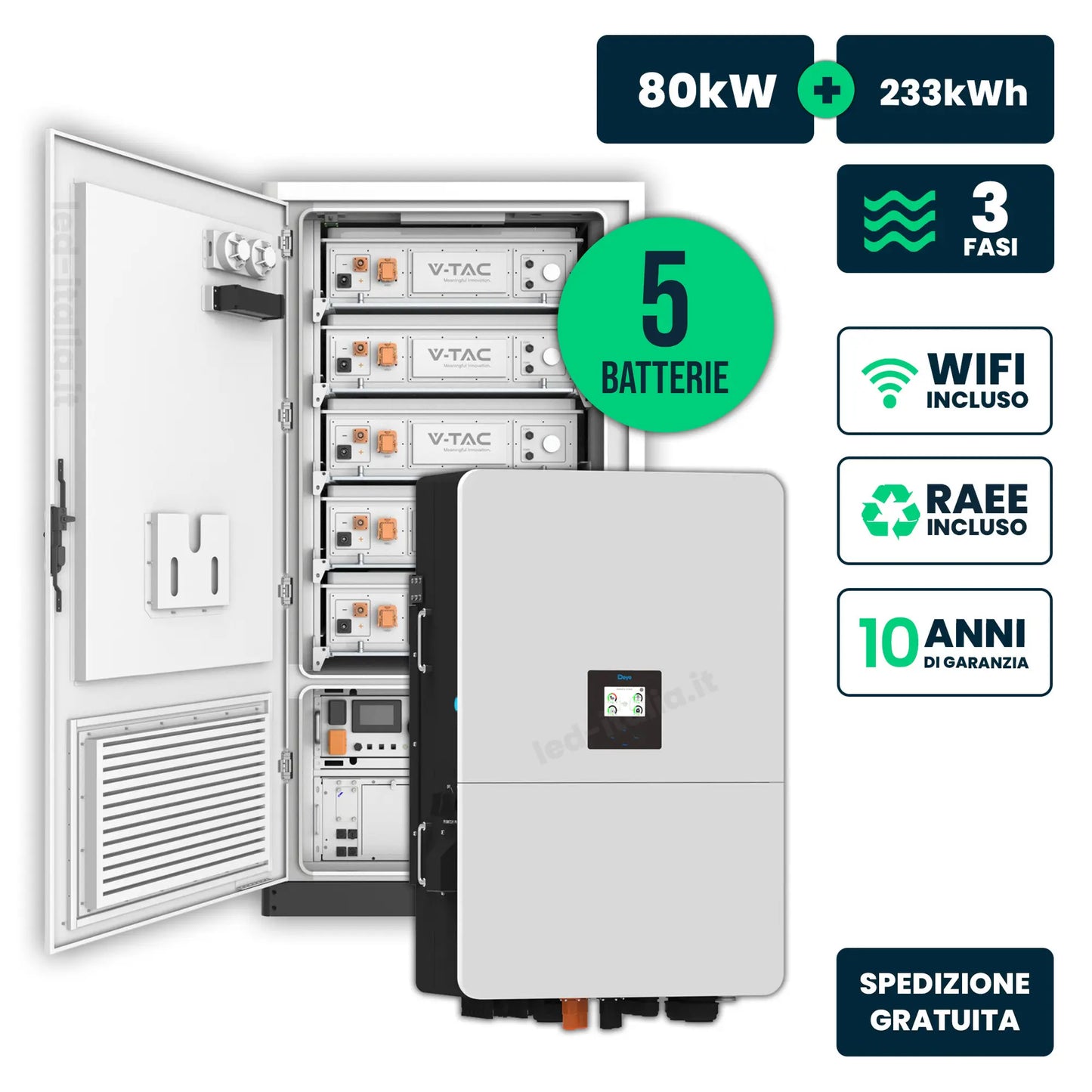 KIT Fotovoltaico Alta Tensione Trifase 80kW + 233kWh Raffreddamento a Liquido Garanzia 10 Anni IP65