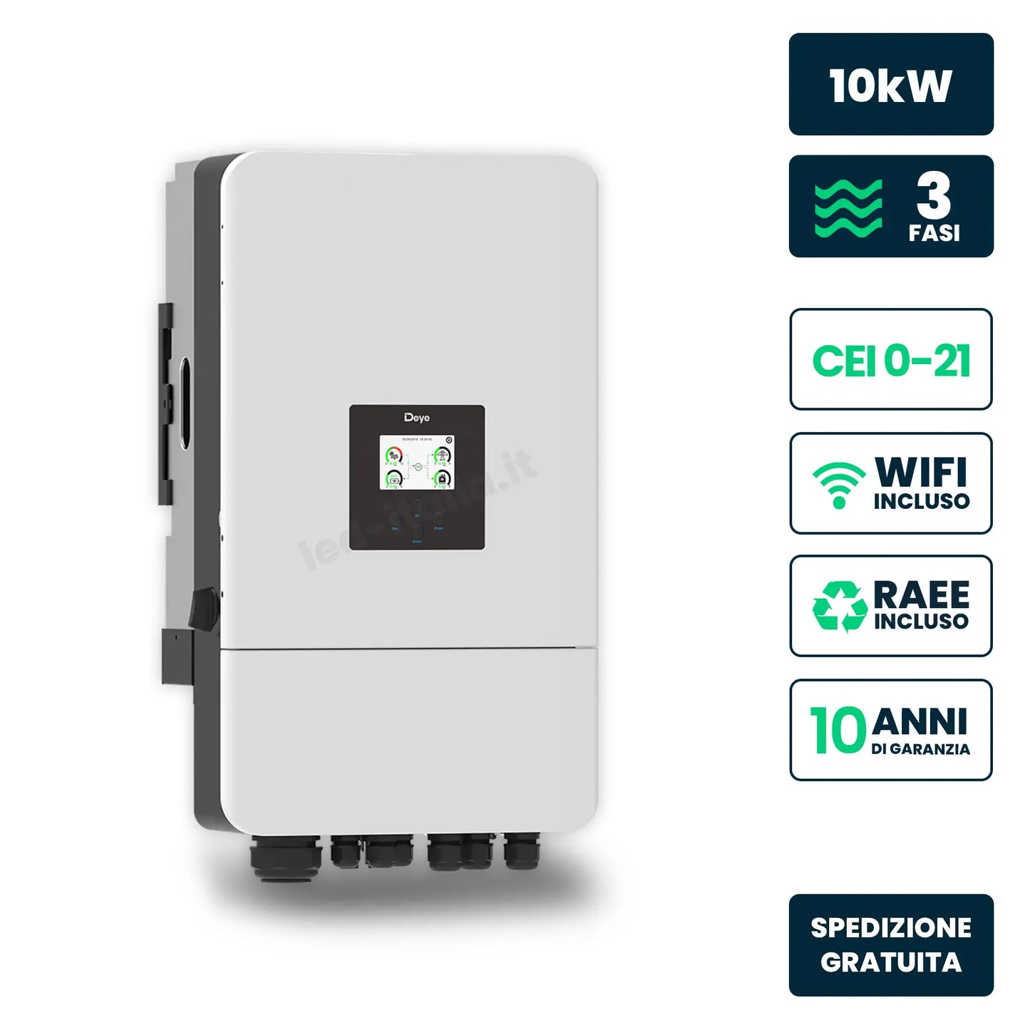 Inverter Ibrido Trifase LV Deye 10kW WiFi CEI 0-21 Bianco IP65
