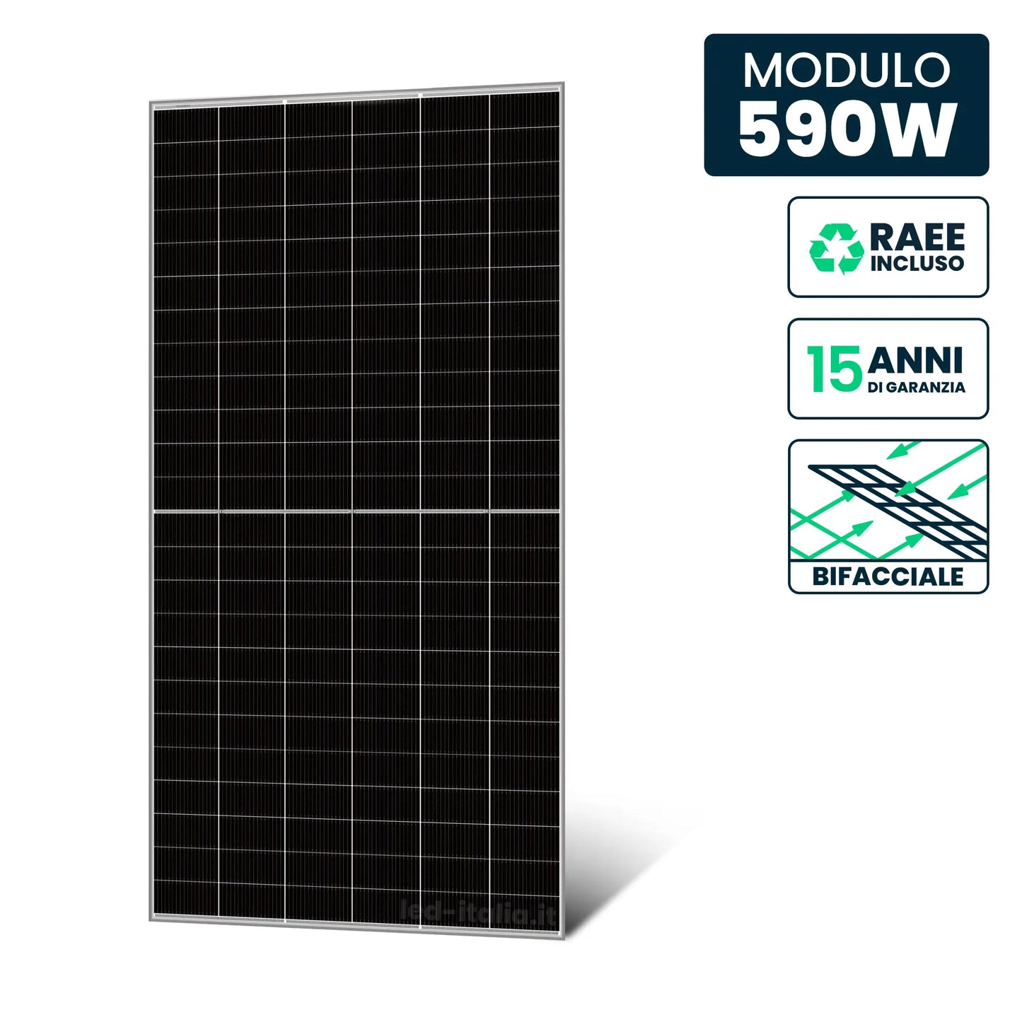 Pannello Solare 590W N-Type TOPCon Bifacciale Silver Frame 2278x1134x30