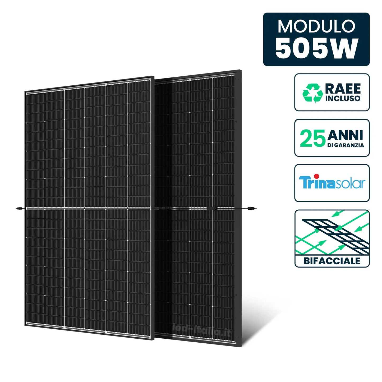 Pannello Solare 505W Trina i-TOPCon Bifacciale Full Black 1961x1134x30mm
