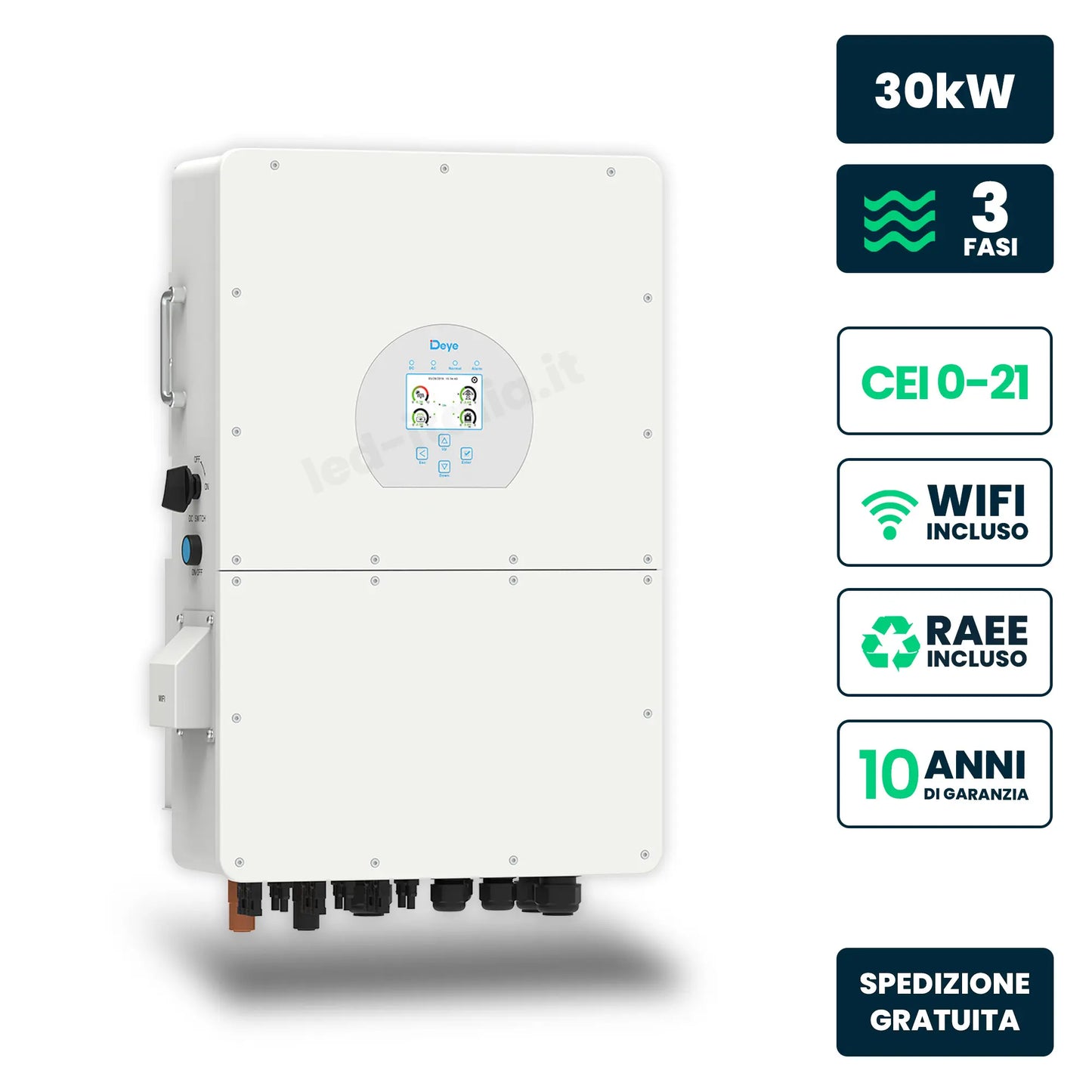 Inverter Ibrido Trifase HV Deye 30kW WiFi Bianco IP65