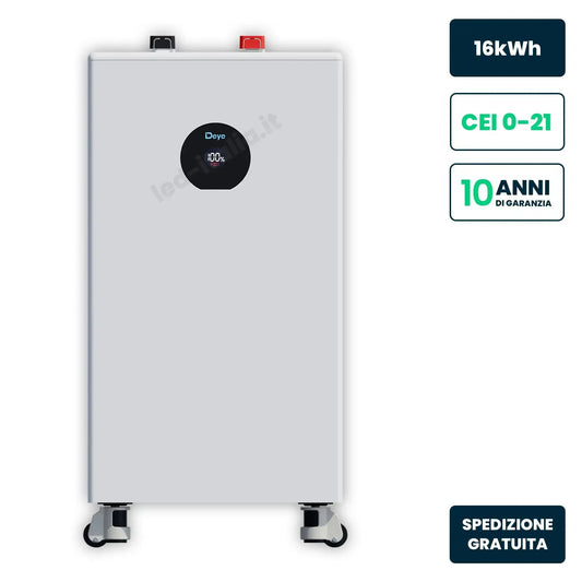 Batteria di Accumulo Deye LV 16kWh LFP 51.2V 314Ah Bianca CEI 0-21 Con Rotelle