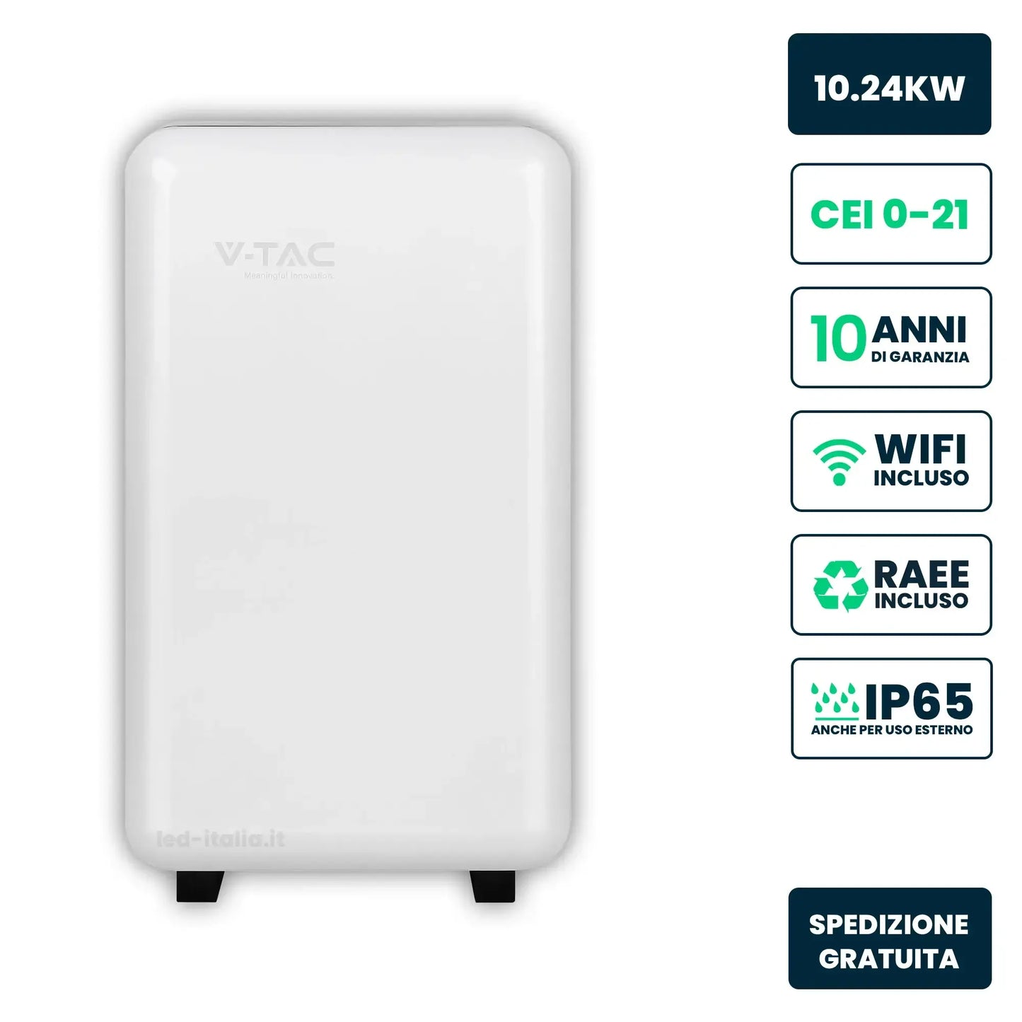 Batteria di Accumulo LV 10.24kWh LFP 51.2V 200Ah 100A WiFi Bianca CEI 0-21 IP65