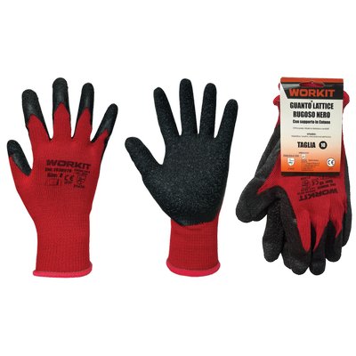 GUANTO LATTICE RUGOSO NERO HV WORKIT - MAGLIA PESANTE COTONE ROSSO  8