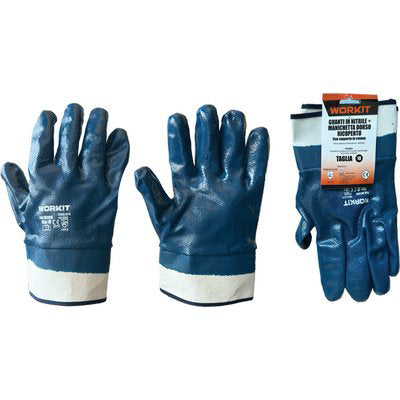 GUANTO NITRILE NBR BLU DORSO RICOPERTO WORKIT - TELA COTONE BIANCO + MANICHETTA 10