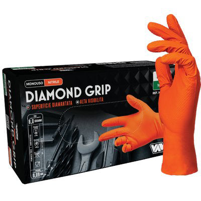 GUANTO NITRILE MONOUSO ARANCIO DIAMOND MED - GR 8,5 AQL 1,5 SENZA POLVERE CF=PZ 50 M