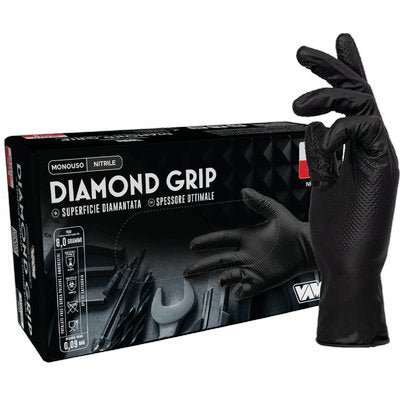 GUANTO NITRILE MONOUSO NERO DIAMOND MED - GR 8,5 AQL 1,5 SENZA POLVERE CF=PZ 50 M