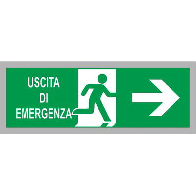 TARGA SEGNALETICA ADESIVA USCITA EMERGENZA DX - VINILE CM 15X5