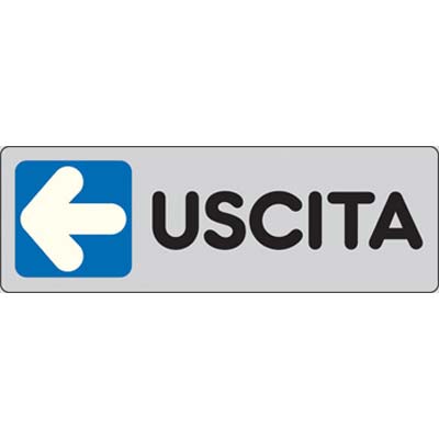 TARGA SEGNALETICA ADESIVA USCITA SX - VINILE CM 15X5