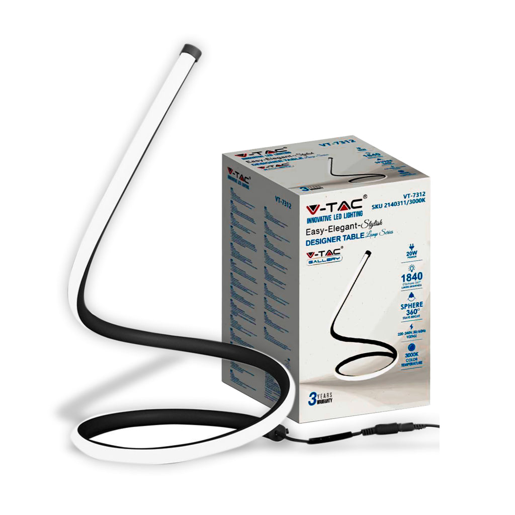 20W LED Designer Table Lamp with EU Plug Cord + Switch Black 3000K