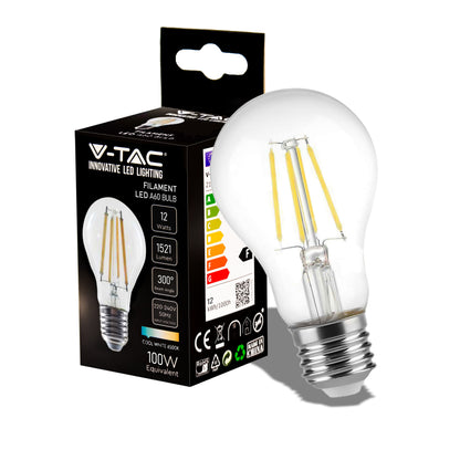 12W A60 LED Filament Bulb Clear Cover with 6500K E27