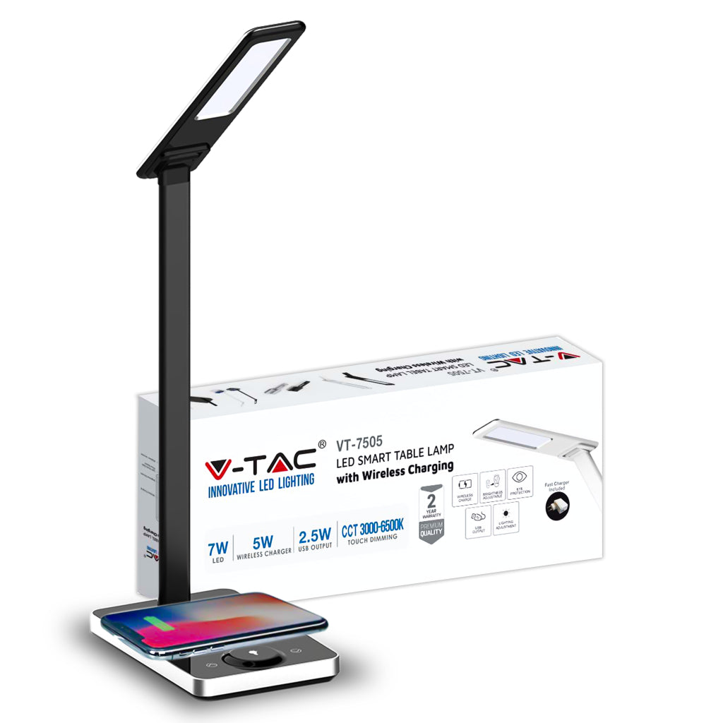 7W LED Table Lamp with Wireless Charger 2700K 6500K Black