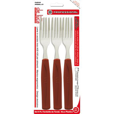 FORCHETTA TAVOLA SUPER DE LUCA - MANICO PLT MARRONE/INOX CF=PZ 6