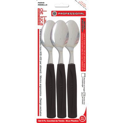 CUCCHIAIO TAVOLA SUPER DE LUCA - MANICO PLT NERO/INOX CF=PZ 6